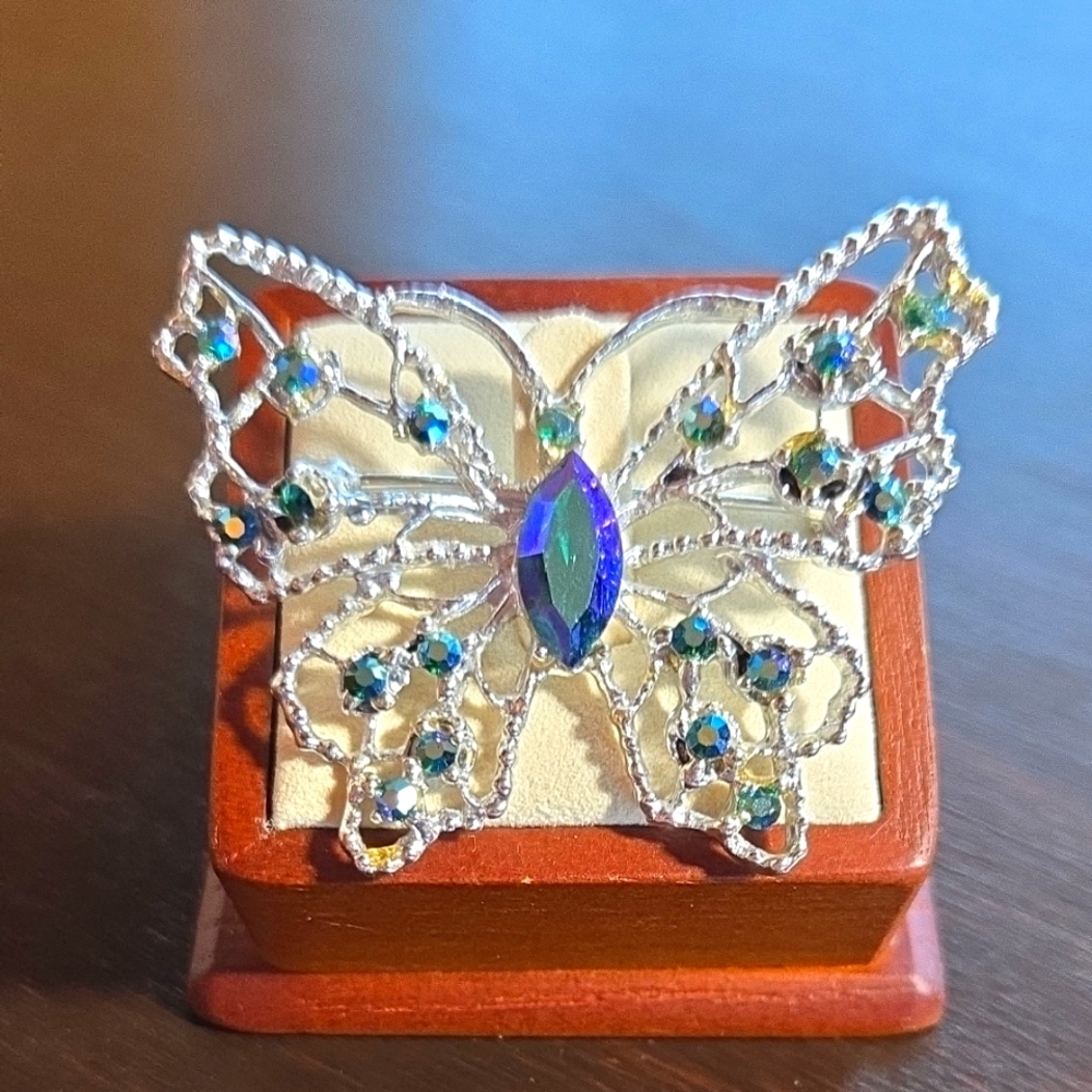 Aurora Borealis Crystal Butterfly Brooch